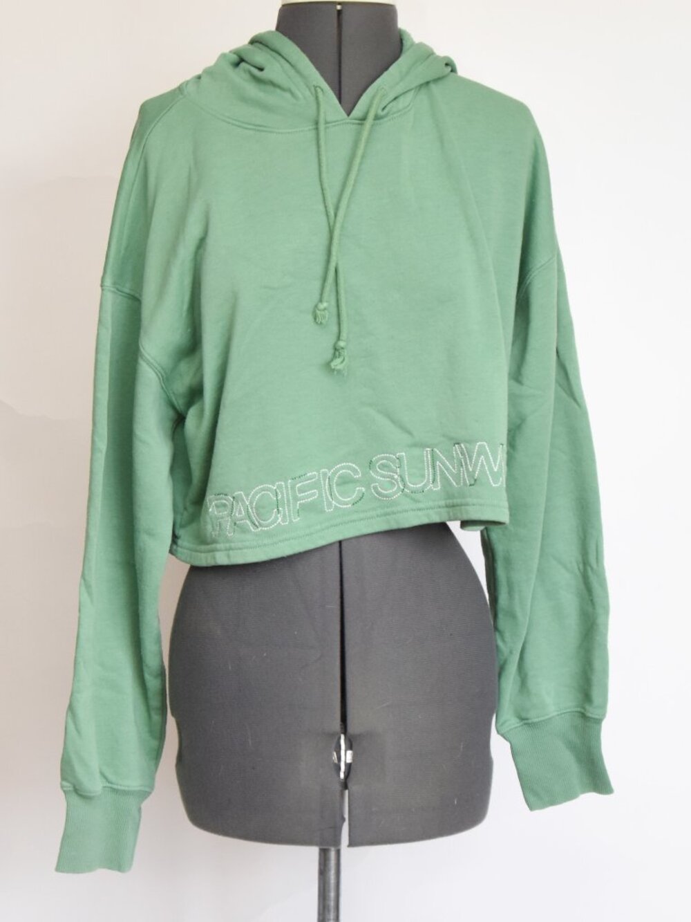 PacSun Womens Cropped Boxy Hoodie Sage Green Embroidered Pacific Sunwear Small